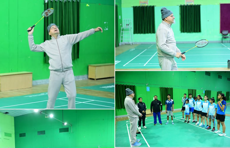 cm dhami playing badminton